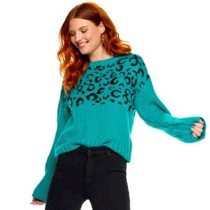 Nine West Leopard Print Knit Sweater Size XXL